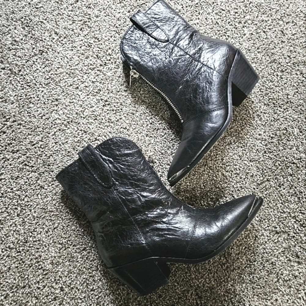 Black PAIGE Leather Western Ankle Boots - Picture 10 of 10